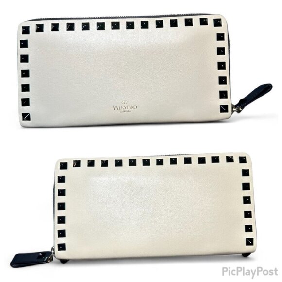 Valentino Garavani White/Ivory Rockstud Continental Wallet w Black Studs - Picture 4 of 16